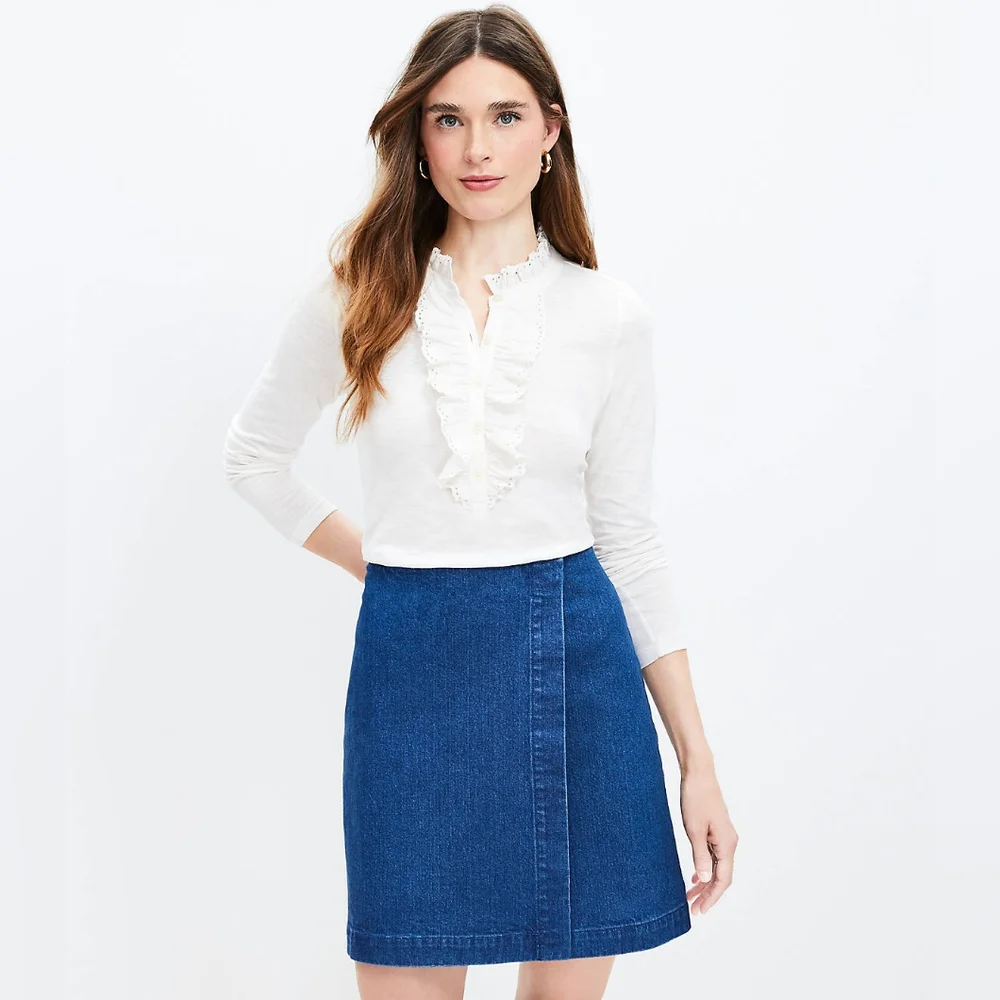 Loft Eyelet Ruffle Henley Top - Picture 3 of 4